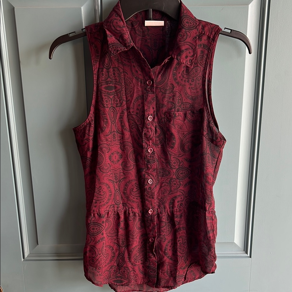 La Hearts sheer Red Button Down Blouse